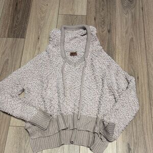 POL NWOT S (M good) Cozy popcorn knit hi/low hooded tan pullover Sweater